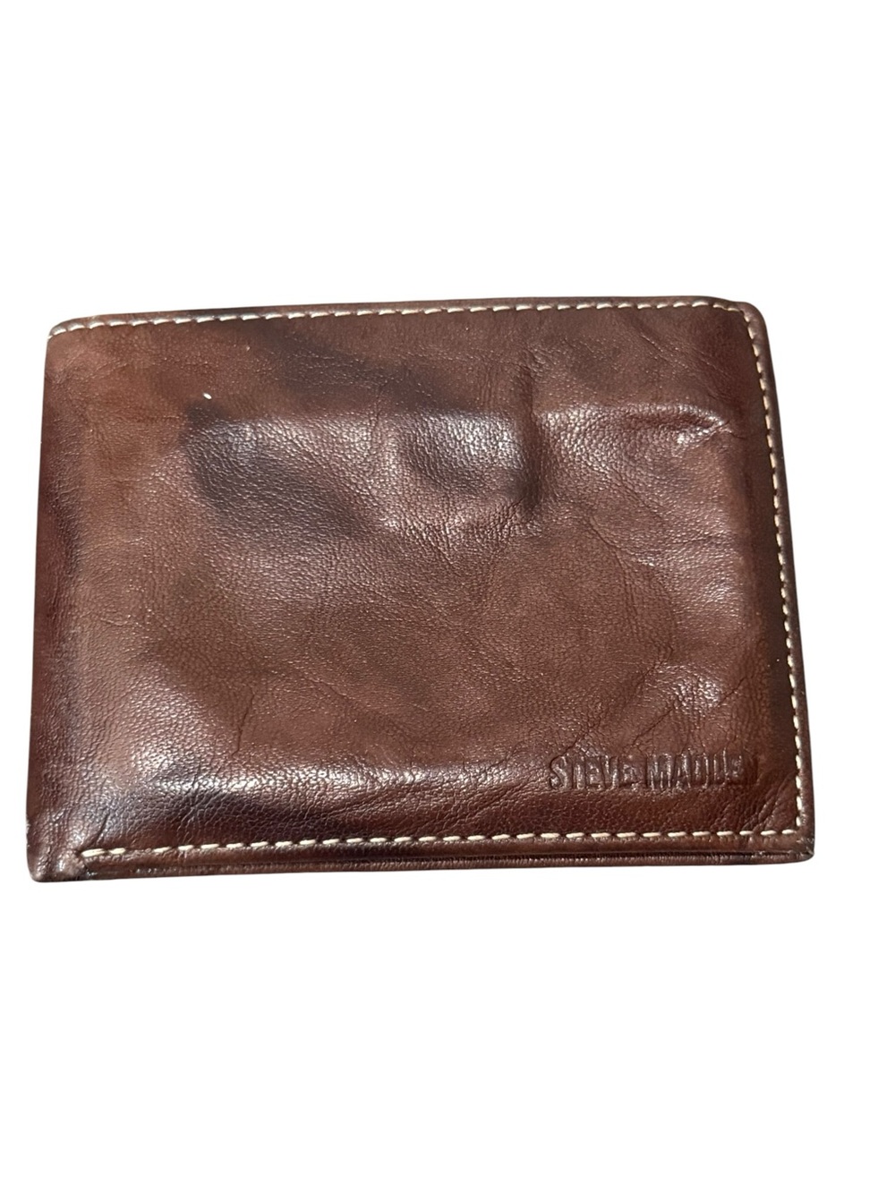 Steve Madden Brown Leather Card & Key Holder with Contrast Stitching